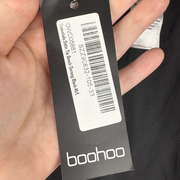 NWT Boohoo Essentials Satin Tie Beach Sarong Black - Picture 7 of 11